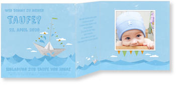Kleines Papierboot Einladungskarten Taufe