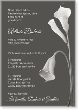 Arum Sombre Cartes Et Faire Part De Deces Personnalisables Bonnyprints Fr