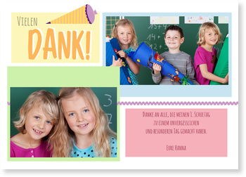 Bunte Quadrate Danksagungskarten Einschulung