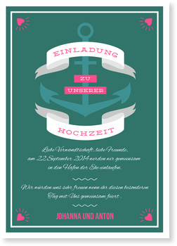 Hafen der Ehe in Grün Einladungskarten Hochzeit