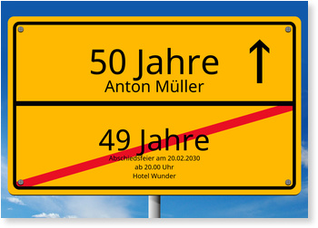 Ortsschild Einladungskarten 50 Geburtstag