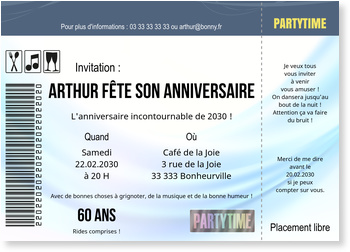 Place De Concert En Bleu Invitations Anniversaire 60 Ans Personnalisees Bonnyprints Fr