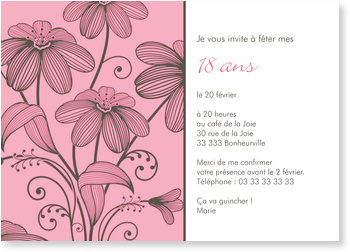 Bouquet de fleurs  Carte  d invitation d anniversaire  18  ans  
