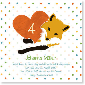 Fuchsherz Einladungskarten Kindergeburtstag