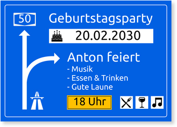 Autobahnschild Einladungskarten 50 Geburtstag