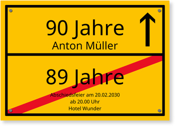 Ortsschild Vollflachig Einladungskarten 90 Geburtstag