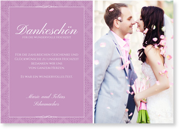 Vintagemuster in Flieder Dankeskarten Hochzeit