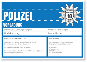 Polizeiliche Vorladung Einladungskarten 18 Geburtstag