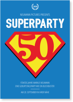 Superparty Einladungskarten 50 Geburtstag