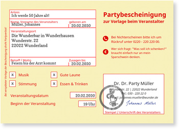 Partybescheinigung Einladungskarten 50 Geburtstag