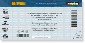 Partyticket Einladungskarten Geburtstag