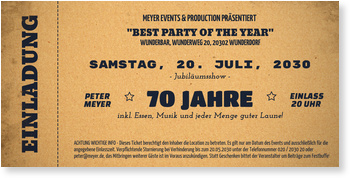 Vintage Ticket 70 Einladungskarten 70 Geburtstag