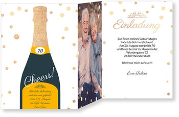 Champagnerflasche Einladungskarten 70 Geburtstag